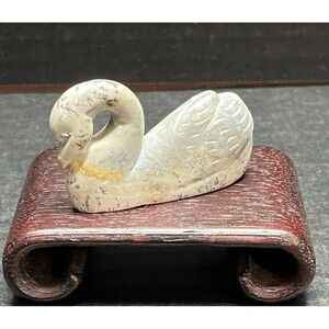 Vtg Miniature Gray Swan Hand-Carved Soapstone 2" Figurine Nature Farm Country